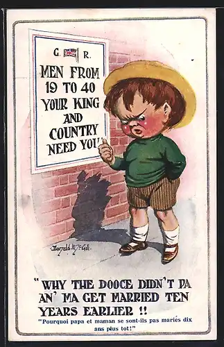 Künstler-AK Donald McGill: Kleiner Junge ärgert sich über seine Eltern