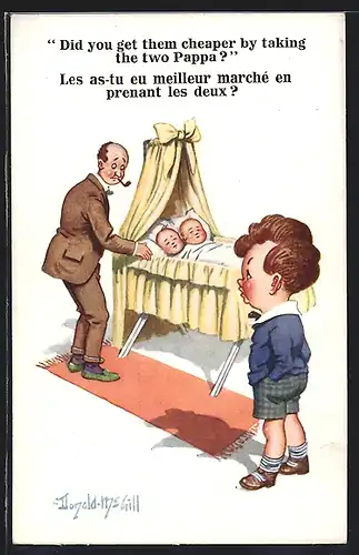 Künstler-AK Donald McGill: Did you get them cheaper by taking the two Pappa?