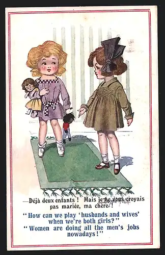 Künstler-AK Donald McGill: How can we play husbands and wives...?