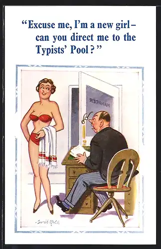 Künstler-AK Donald McGill: ...can you direct me to the Typist`s Pool?