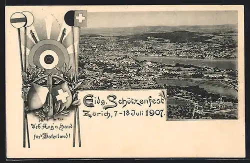 AK Zürich, Eidg. Schützenfest 1907, Ortsansicht, Zielscheibe, Schützenverein
