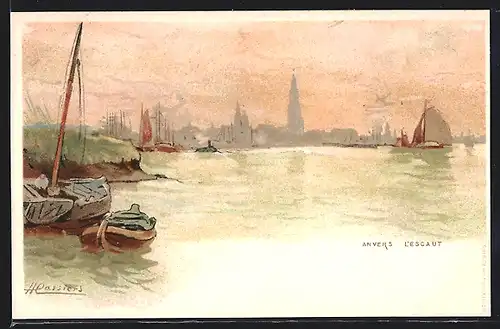 Künstler-AK Henri Cassiers: Anvers, L`Escaut, Ort in der Ferne