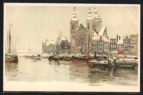 Künstler-AK Henri Cassiers: Amsterdam, Stadt im Winterglanz