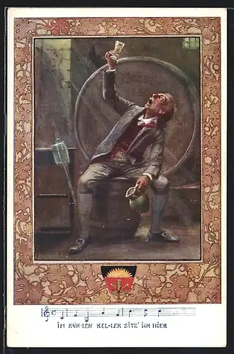 Künstler-AK Karl Friedrich Gsur, Deutscher Schulverein NR 85: Winzer kontrolliert Wein im Keller