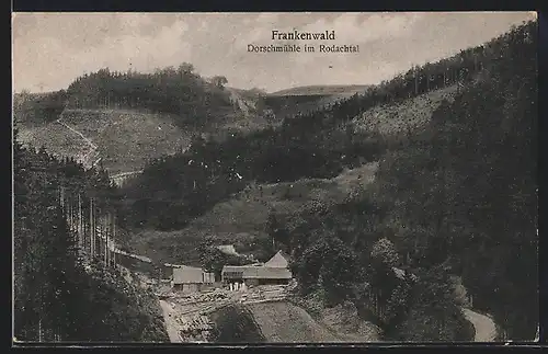 AK Rodachtal /Frankenwald, Dorschmühle mit Holzstämmen