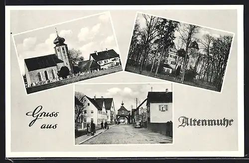 AK Altenmuhr, Kirche, Waldvilla, Strassenpartie