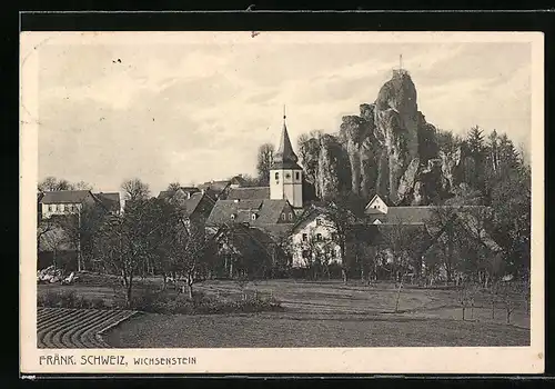 AK Wichsenstein /Fränk. Schw., Ortsansicht mit Kirche und Felsen