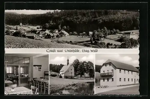 AK Unterhütte / Bay. Wald, Gesamtansicht & Gasthof und Waldpension H. Fenzl