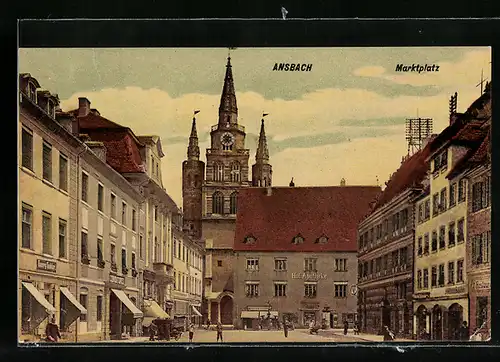 AK Ansbach, Marktplatz mit Hof-Apotheke und Kirche
