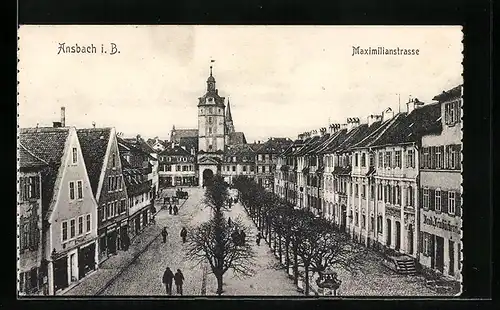 AK Ansbach in B., Blick auf das Tor am Ende der Maximilianstrasse