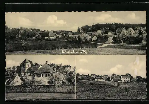 AK Weissenbronn /Mfr., Panorama, Kirche, Ortsansicht mit Landstrasse