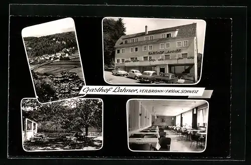 AK Veilbronn /Fränk. Schw., Gasthof Lahner mit Garten, Ortsansicht