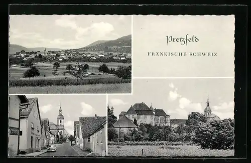 AK Pretzfeld / Fränkische Schweiz, Ortsansicht, Strassenpartie mit Kirche, Ortspartie