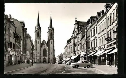 AK Hof, Altstadt-Strasse mit Blick auf die Marienkirche
