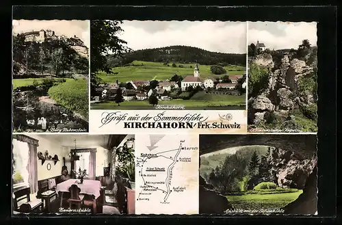 AK Kirchahorn /Frk. Schweiz, Ortsansicht, Burg Rabenstein, Klausensteiner Kapelle, Sofienhöhle