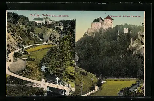 AK Rabenstein /Frk. Schweiz, Talpartie und Schloss Rabeneck über dem Wiesenttal