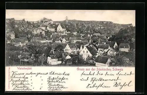 AK Waischenfeld, Ortsansicht mit Gruss aus der fränkischen Schweiz