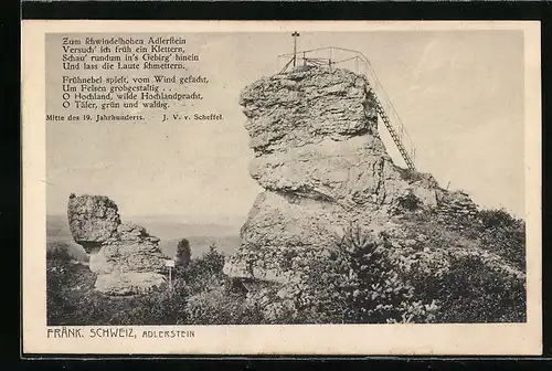 AK Muggendorf / Fränk. Schweiz, Adlerstein Felsen mit Kreuz auf der Spitze