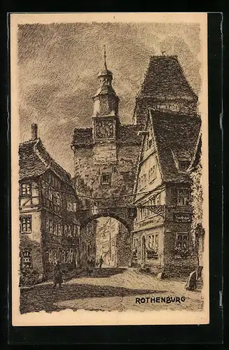 Künstler-AK Rothenburg o. Tauber, Röderbogen und Markusturm