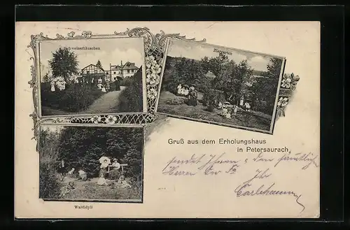 AK Petersaurach, Erholungshaus Schweizerhäuschen, Ziergarten, Waldidyll