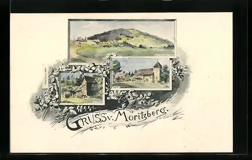 Künstler-AK Moritzberg, Berg von Westen, Kapelle, Wirtschaft