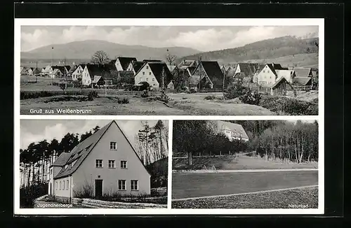 AK Weissenbrunn, Gesamtansicht, Jugendherberge, Naturbad