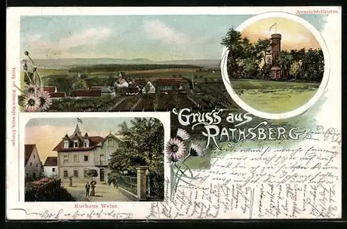 Künstler-AK Rathsberg, Kurhotel Weiss, Aussichtsthurm