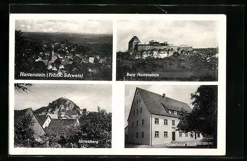 AK Hartenstein / fränk. Schweiz, Gasthaus zum goldenen Lamm, Burg Hartenstein, Hirtenberg
