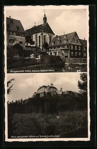 AK Heiligenstadt /Fränk. Schweiz, Am Gasthof Hösch, Blick auf Schloss Greifenstein