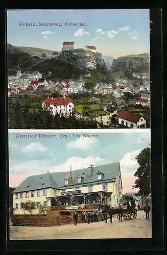 AK Pottenstein /Fränk. Schweiz, Gasthof Distler, Teilansicht