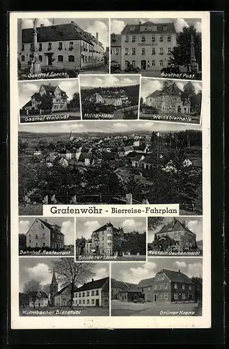 AK Grafenwöhr, Gasthof Waldlust, Specht, Post und Militär-Hotel