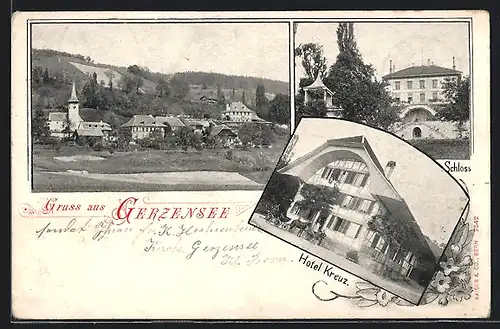 AK Gerzensee, Ortsansicht, Schloss, Hotel Kreuz