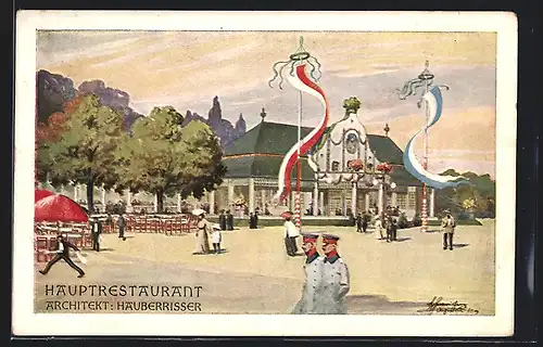 AK Regensburg, Oberpfälzische Kreis-Ausstellung 1910, Hauptrestaurant, Architekt: H. Hauberrisser