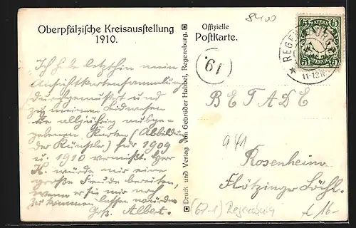 AK Regensburg, Oberpfälzische Kreis-Ausstellung 1910, Hauptrestaurant, Architekt: H. Hauberrisser