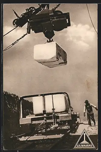 AK Lasa, Verladen von Marmor im Steinbruch