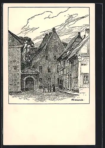 Künstler-AK Otto Ubbelohde: Hameln, Redenhof, Ortspartie