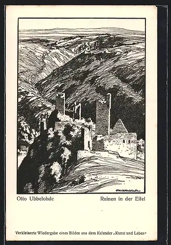 Künstler-AK Otto Ubbelohde: Ruinen in der Eifel