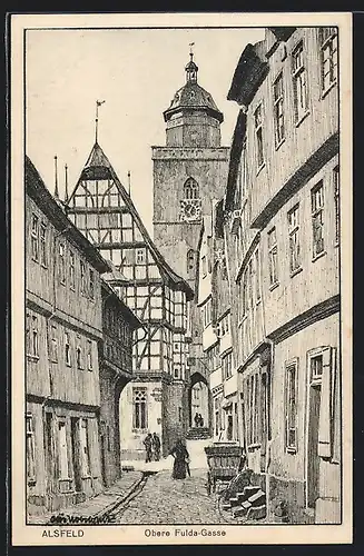 Künstler-AK Ubbelohde: Alsfeld, Partie auf der oberen Fulda-Gasse