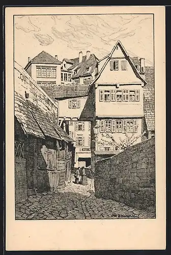 Künstler-AK Otto Ubbelohde: Tübingen, Blick aus dem Torweg der Alten Aula