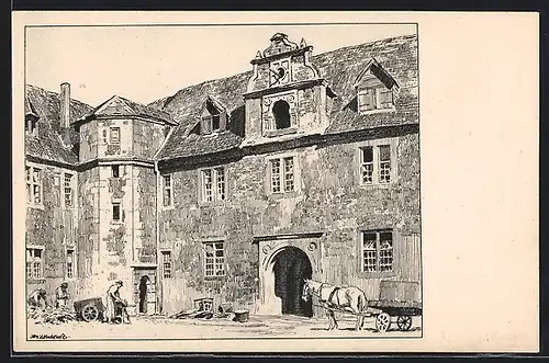 Künstler-AK Kassel, Im Marstall, historische Ansicht d. Marställer Platz