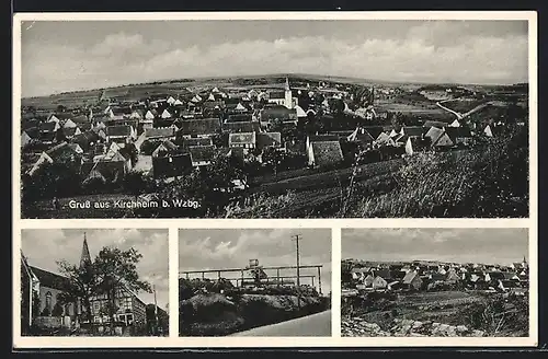 AK Kirchheim b. Wzbg., Fachwerkhaus mit Kirche, Panorama