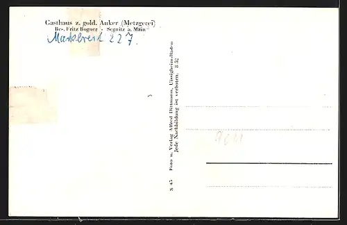 AK Segnitz a. Main, Gasthaus z. gold. Adler, Rathaus, Flusspartie mit Brücke