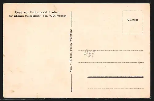 AK Escherndorf a. Main, Gasthaus Zur schönen Mainaussicht, Bes. V. G. Fröhlich, Escherndorfer Lump