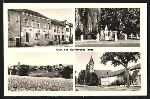 AK Saarlouis-Neuforweiler, Kaufhaus Leo Hernig und Strasse durch den Ort