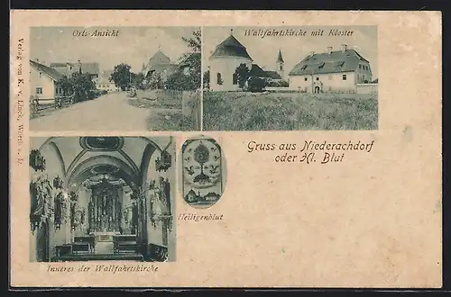 AK Niederachdorf, Heiligenblut, Wallfahrtskirche mit Kloster, Ortsansicht