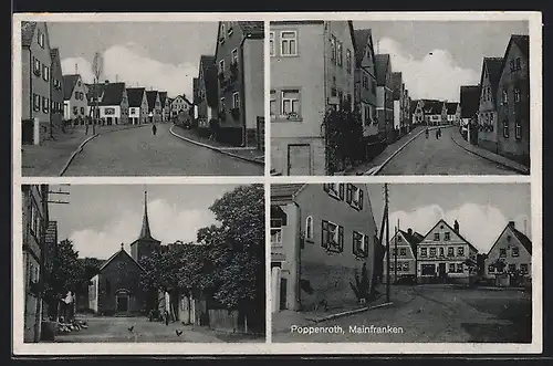 AK Poppenroth / Mainfranken, verschiedene Ortsansichten, Kirche
