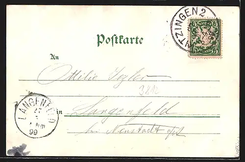 Lithographie Kitzingen a. M., Eisenbahnbrücke, Kirchen