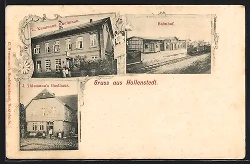 AK Hollenstedt, Thiemann`s Gasthaus, Kaufmann L. Kammann, Bahnhof
