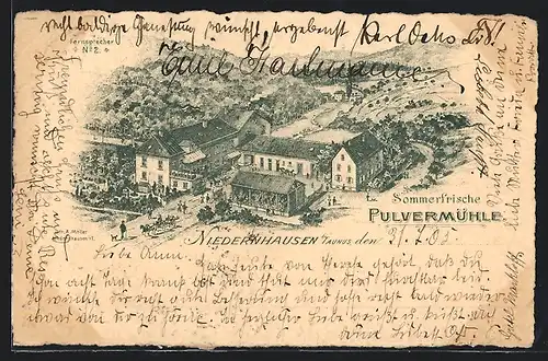 Lithographie Niedernhausen i. Taunus, Gasthaus Pulvermühle