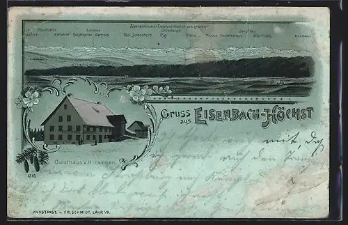 Mondschein-Lithographie Eisenbach-Höchst, Gasthaus z. Hirschen